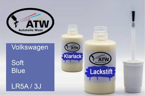 Volkswagen, Soft Blue, LR5A / 3J: 20ml Lackstift + 20ml Klarlack - Set, von ATW Autoteile West.